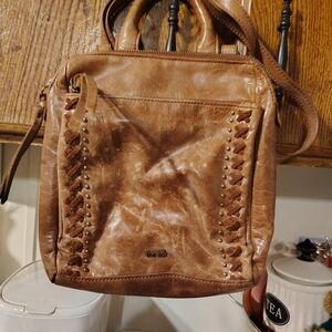 The Sak Brown Woven-Detail Leather Crossbody Bag